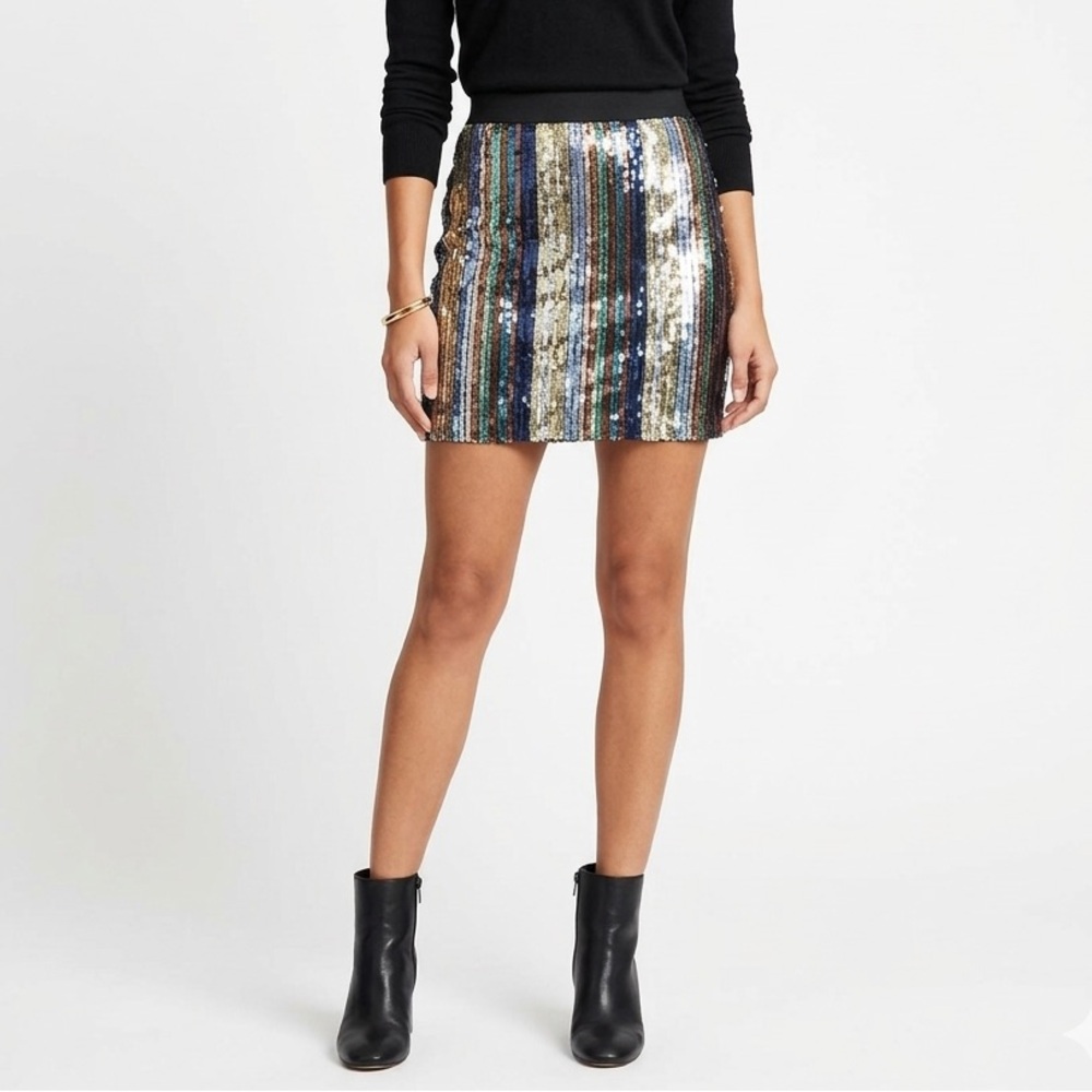 NWT Simona Corsellini Vertical Sequin Stripe Rainbow Mini Skirt Party Sz 40